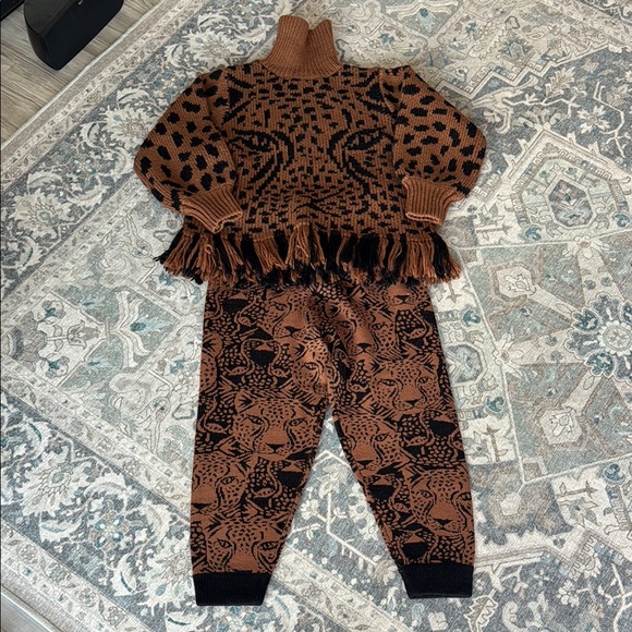 FARM Rio Tops - Farm Rio Brown and Black Animal Print knit Sweater and knit jogger Set